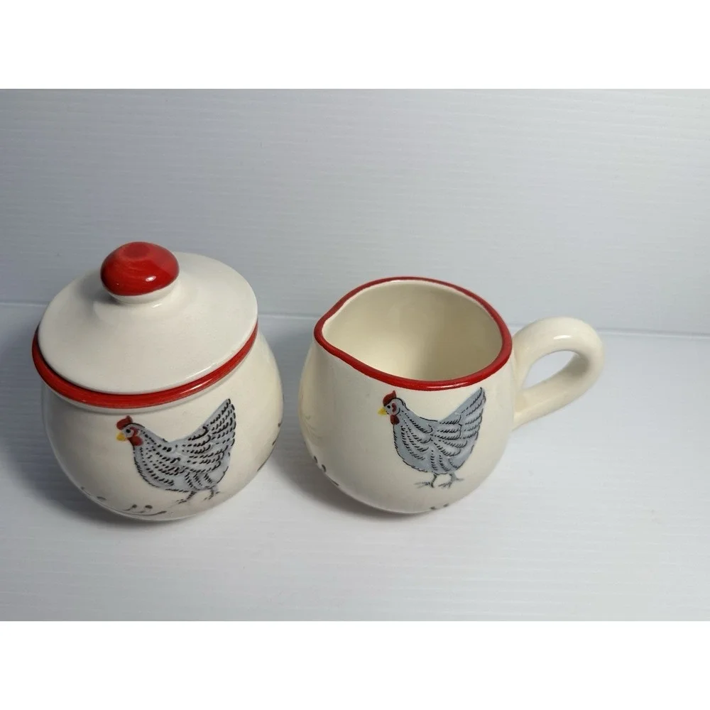 Sur la table Rooster Creamer Pitcher and Sugar Bowl Set Italian Made Farm Style